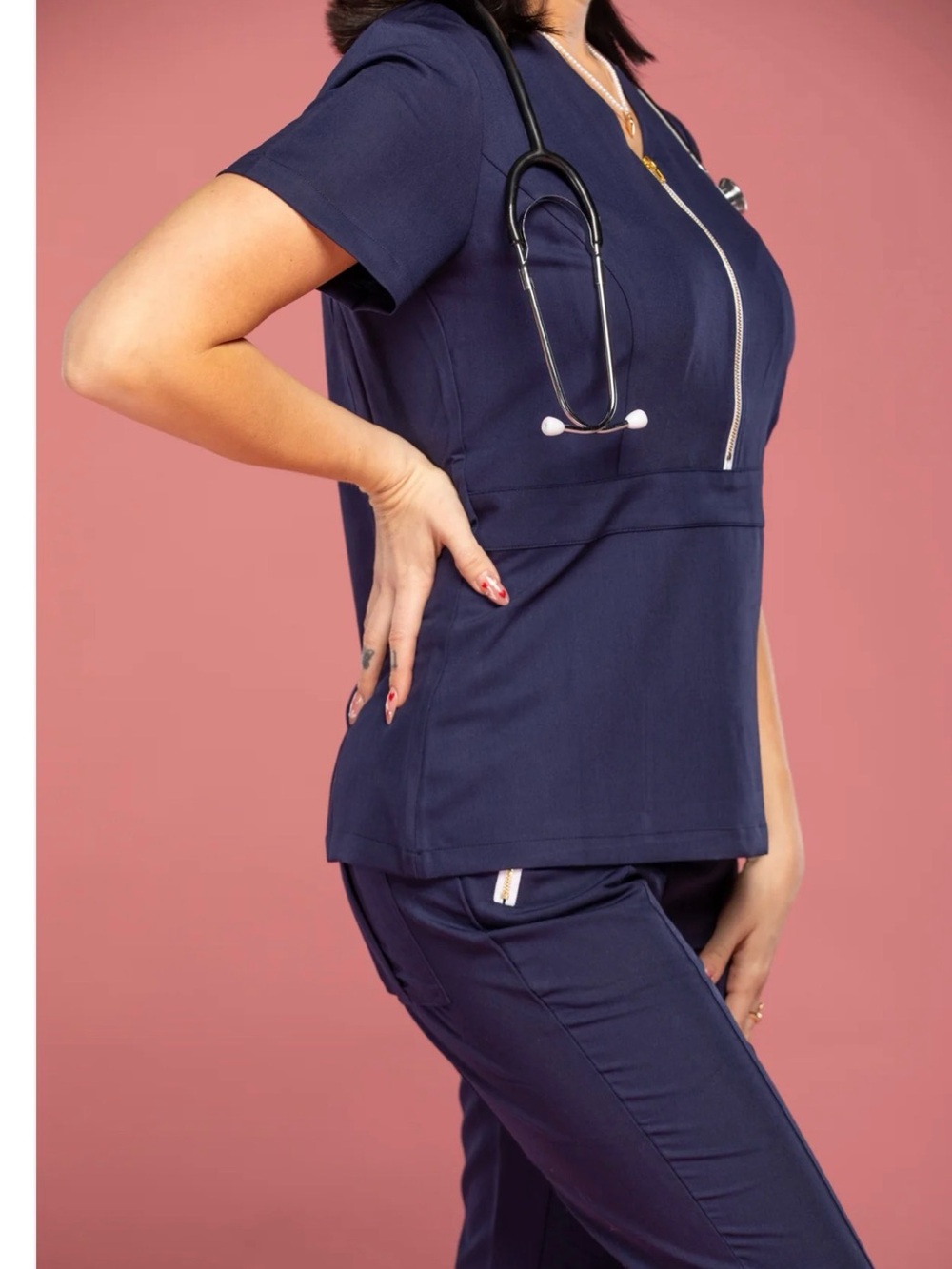 Angel Wear Navy Blue Scrub Top Size XS